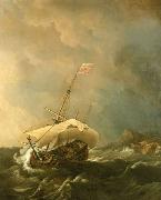 An English Ship in a Gale Trying to Claw off a Lee Shore